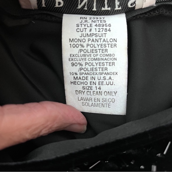 Jumpsuit Black Faux Velvet Top Beaded Belted VTG New JR Nites - Picture 7 of 8